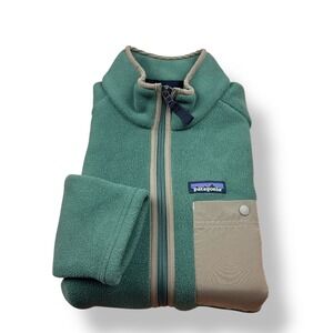 Patagonia Synchilla Fleece Jacket Green Beige Trim Full Zip Men's Size Small